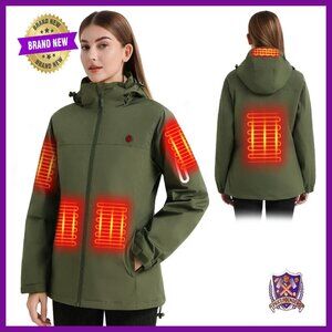 Slim Fit Heated Jacket with Battery, 6-Zone Heating, Detachable Hood